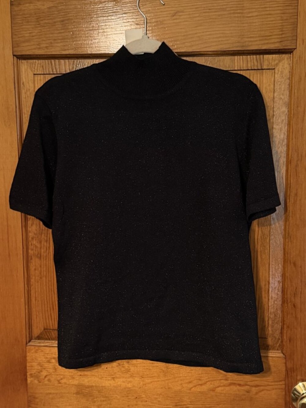 NWT Casual Corner Mock Turtleneck Black Knit Top with Subtle Sparkle - Large
